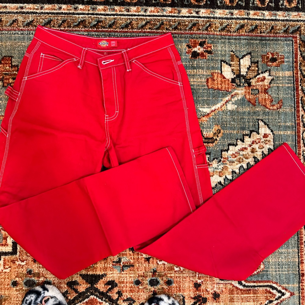 Red dickies cargo Pants with white stitching. Brand new #utility #cargo #dickies